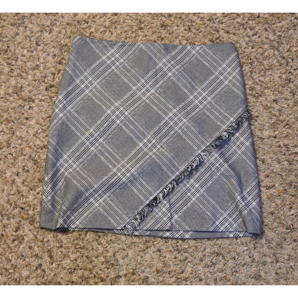Free People Overlapping Raw Mini Skirt Women's Size 4 Grey Tartan Plaid